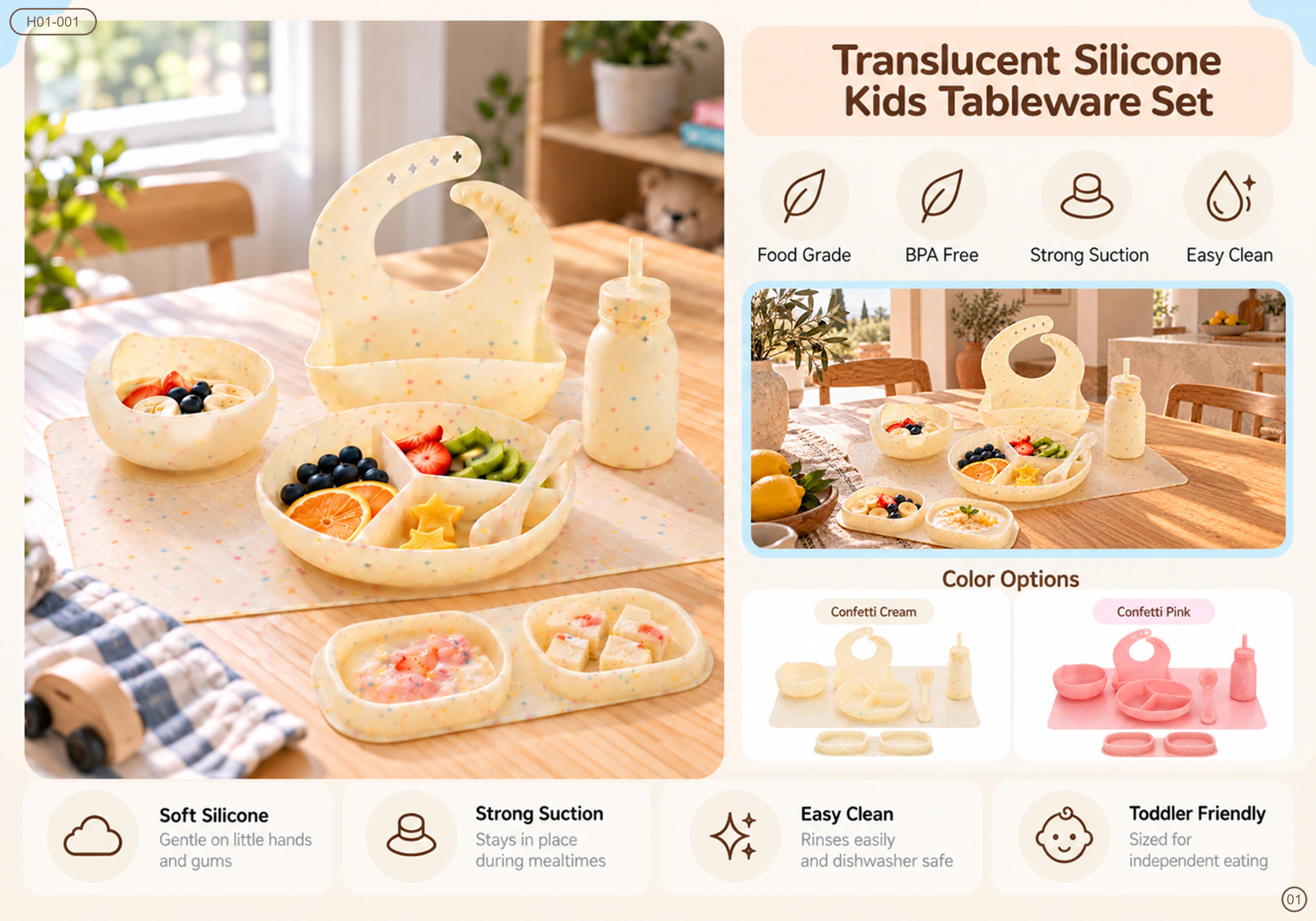 Translucent silicone kids tableware set