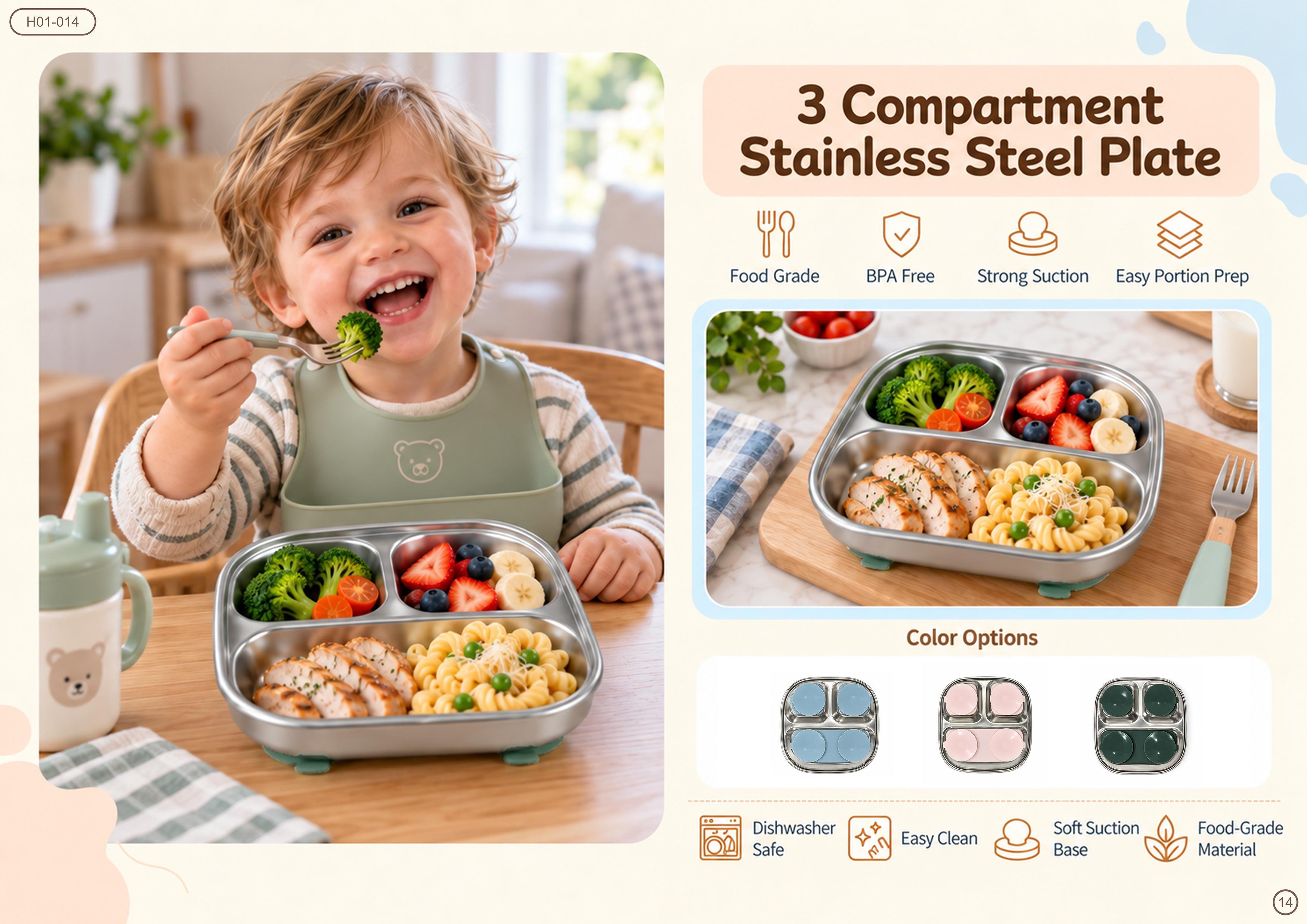 3 Compartment Stainless Steel Plate