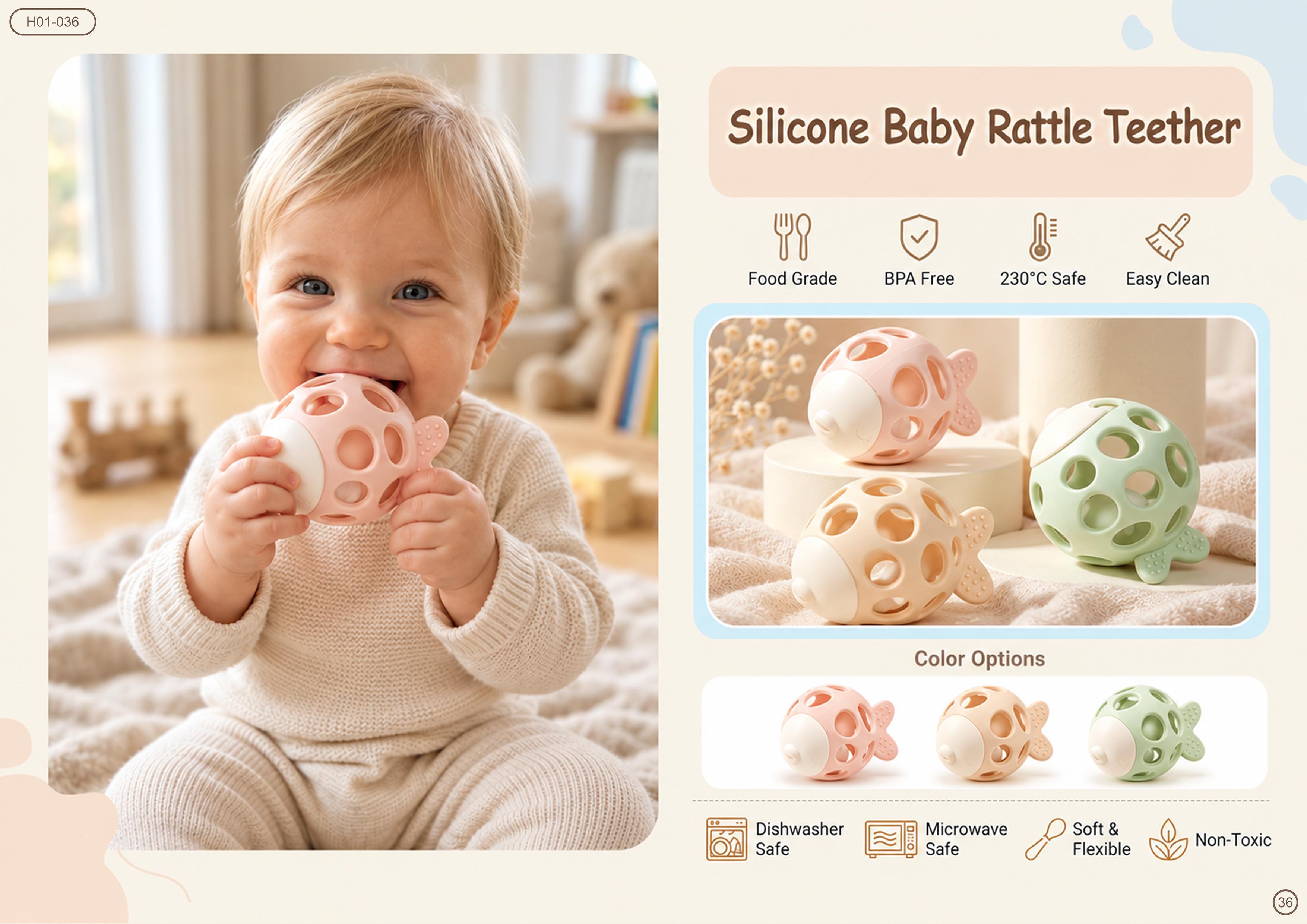 Silicone Baby Rattle Teether — Fish Ball